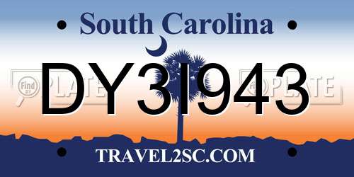 DY3I943 South Carolina License Plate