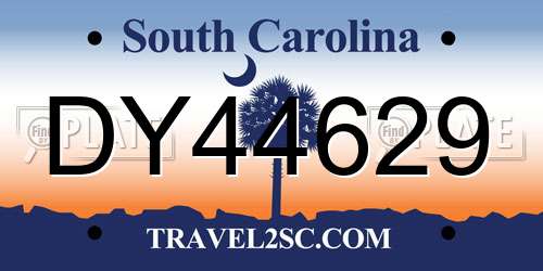 DY44629 South Carolina License Plate