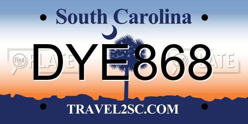 DYE868 South Carolina License Plate