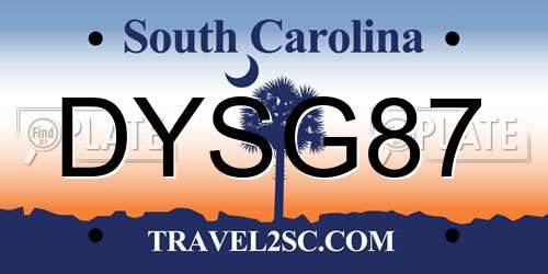 DYSG87 South Carolina License Plate