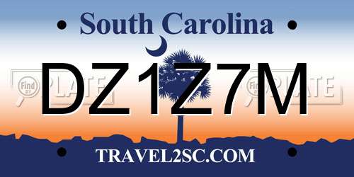 DZ1Z7M South Carolina License Plate