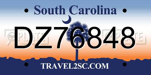 DZ76848 South Carolina License Plate