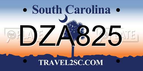 DZA825 South Carolina License Plate