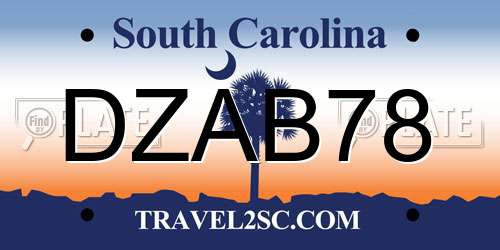 DZAB78 South Carolina License Plate