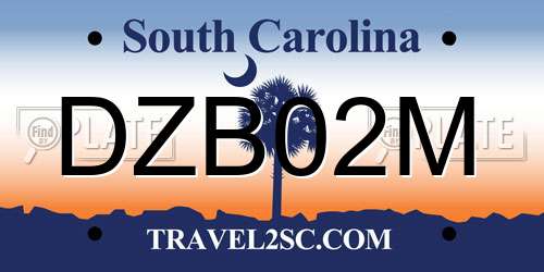 DZB02M South Carolina License Plate