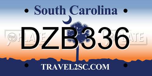 DZB336 South Carolina License Plate