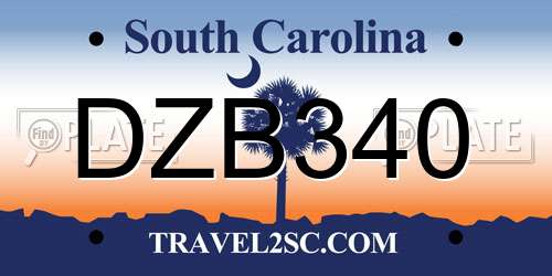 DZB340 South Carolina License Plate