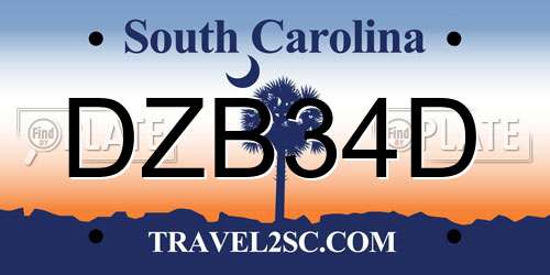 DZB34D South Carolina License Plate