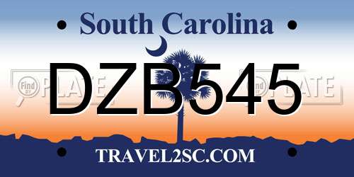 DZB545 South Carolina License Plate