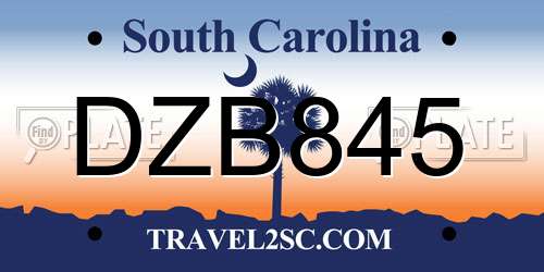DZB845 South Carolina License Plate