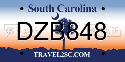 DZB848 South Carolina License Plate