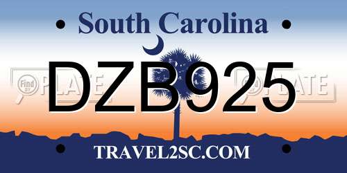 DZB925 South Carolina License Plate