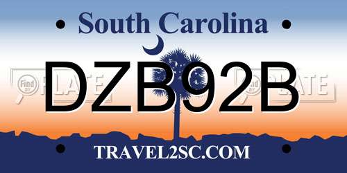 DZB92B South Carolina License Plate