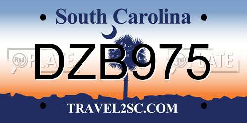 DZB975 South Carolina License Plate