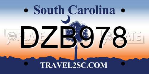 DZB978 South Carolina License Plate