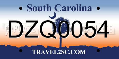 DZQ0054 South Carolina License Plate