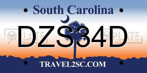 DZS34D South Carolina License Plate