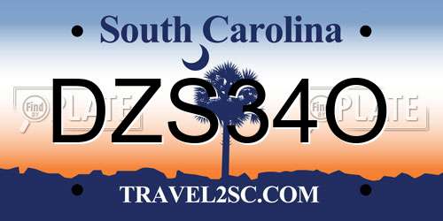 DZS34O South Carolina License Plate