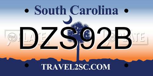 DZS92B South Carolina License Plate