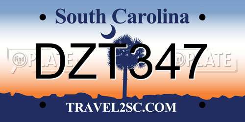DZT347 South Carolina License Plate