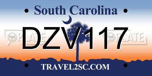 DZV117 South Carolina License Plate