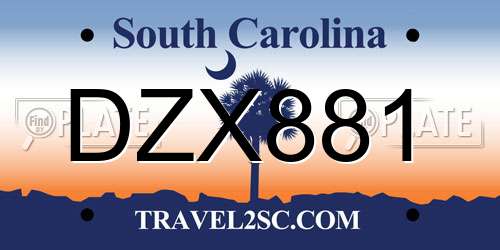 DZX881 South Carolina License Plate