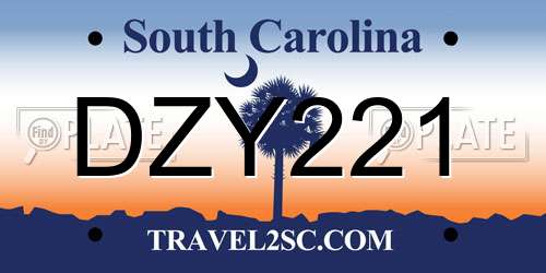 DZY221 South Carolina License Plate