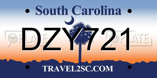 DZY721 South Carolina License Plate