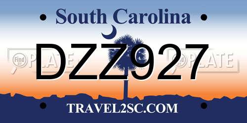 DZZ927 South Carolina License Plate