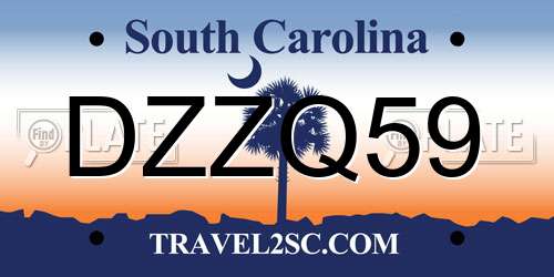 DZZQ59 South Carolina License Plate