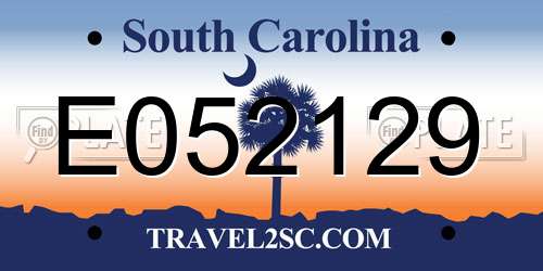 E052129 South Carolina License Plate
