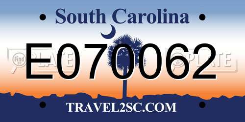 E070062 South Carolina License Plate