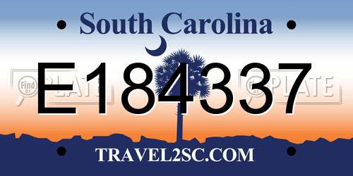 E184337 South Carolina License Plate