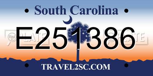E251386 South Carolina License Plate