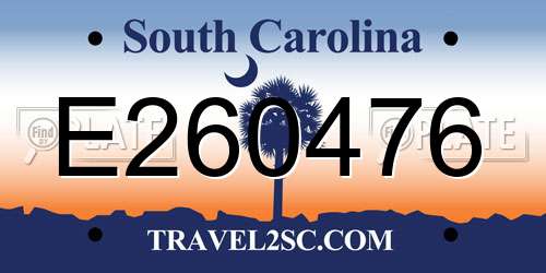 E260476 South Carolina License Plate
