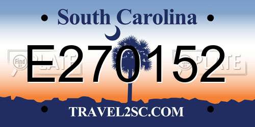 E270152 South Carolina License Plate