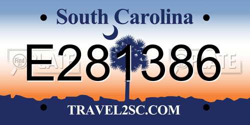E281386 South Carolina License Plate