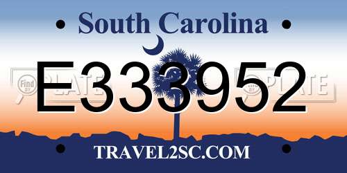 E333952 South Carolina License Plate