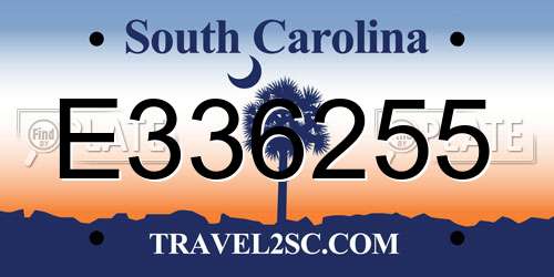 E336255 South Carolina License Plate