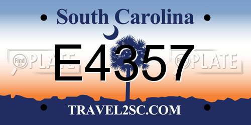 E4357 South Carolina License Plate