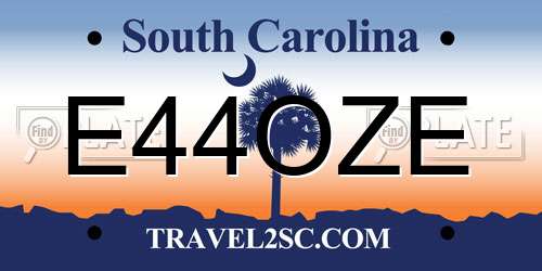 E44OZE South Carolina License Plate