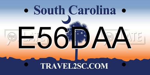 E56DAA South Carolina License Plate