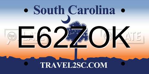 E62ZOK South Carolina License Plate