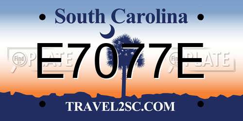 E7077E South Carolina License Plate