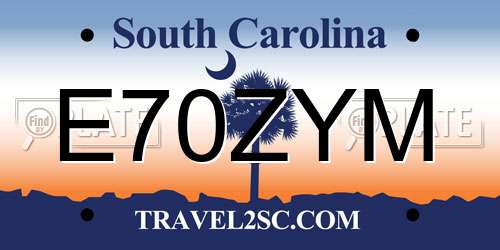 E70ZYM South Carolina License Plate
