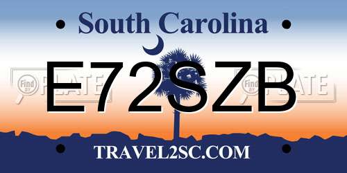 E72SZB South Carolina License Plate