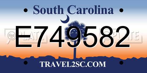 E749582 South Carolina License Plate