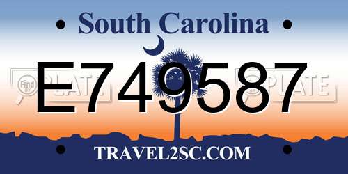 E749587 South Carolina License Plate