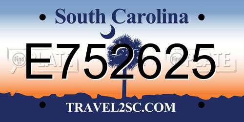 E752625 South Carolina License Plate