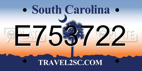 E753722 South Carolina License Plate
